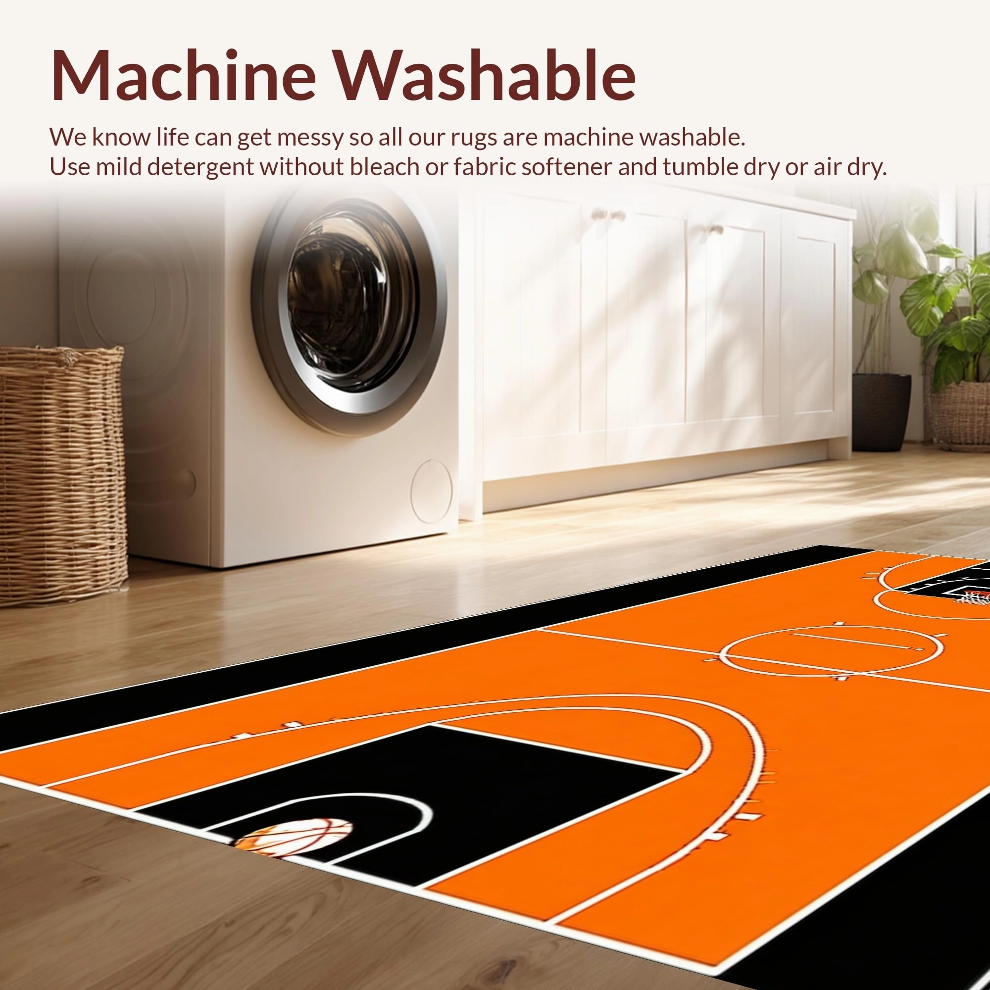 Ultra Soft Area Rug, Non Slip, Stain Resistant, Washable Area Rugs for Living Room, Bedroom, Bold Basketball Iconic Imagery(Orange)