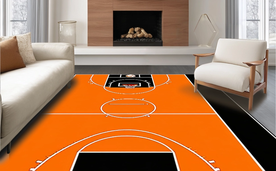Ultra Soft Area Rug, Non Slip, Stain Resistant, Washable Area Rugs for Living Room, Bedroom, Bold Basketball Iconic Imagery(Orange)