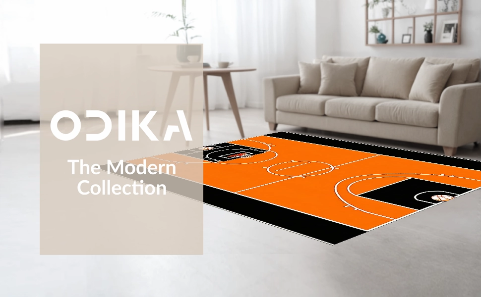 Ultra Soft Area Rug, Non Slip, Stain Resistant, Washable Area Rugs for Living Room, Bedroom, Bold Basketball Iconic Imagery(Orange)