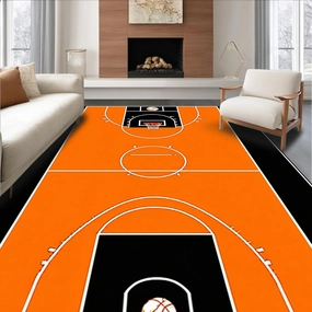 Ultra Soft Area Rug, Non Slip, Stain Resistant, Washable Area Rugs for Living Room, Bedroom, Bold Basketball Iconic Imagery(Orange)