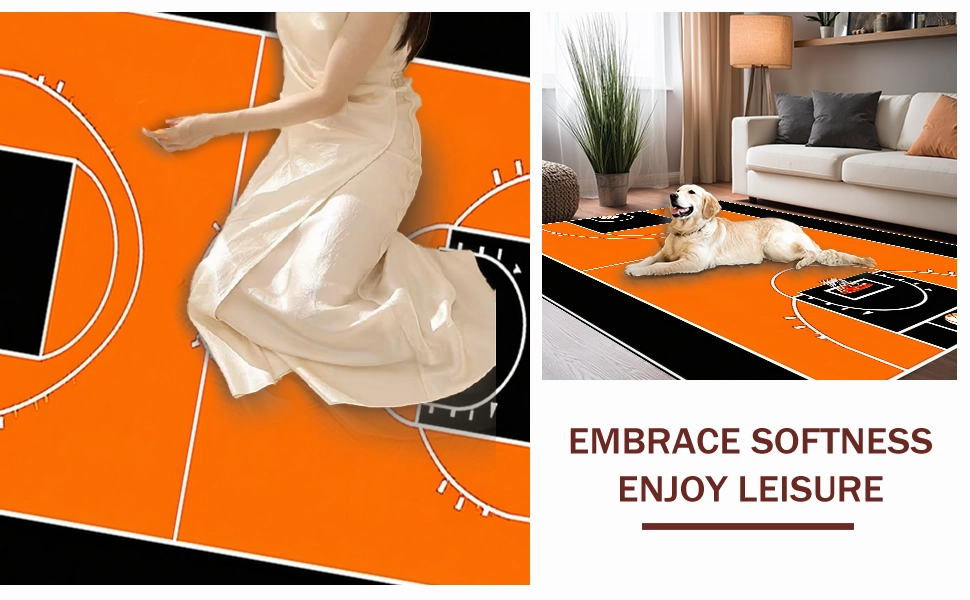 Ultra Soft Area Rug, Non Slip, Stain Resistant, Washable Area Rugs for Living Room, Bedroom, Bold Basketball Iconic Imagery(Orange)