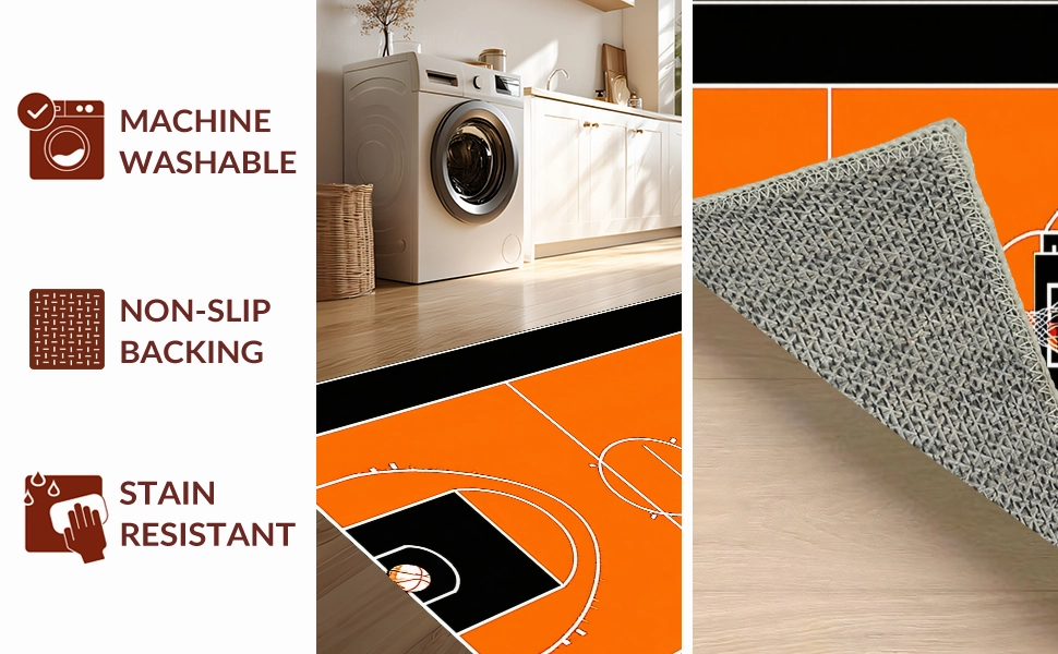 Ultra Soft Area Rug, Non Slip, Stain Resistant, Washable Area Rugs for Living Room, Bedroom, Bold Basketball Iconic Imagery(Orange)