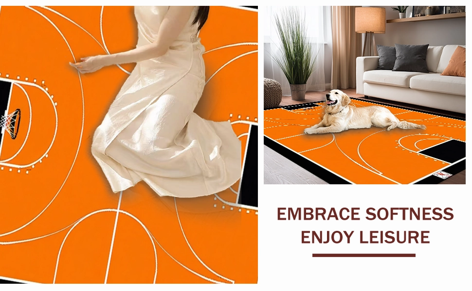 Ultra Soft Area Rug, Non Slip, Stain Resistant, Washable Area Rugs for Living Room, Bedroom, Chic Round Basketball Graphic Display(Orange)
