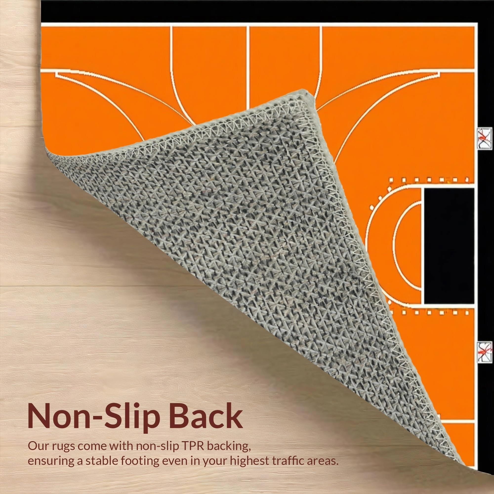 Ultra Soft Area Rug, Non Slip, Stain Resistant, Washable Area Rugs for Living Room, Bedroom, Chic Round Basketball Graphic Display(Orange)