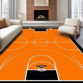 Ultra Soft Area Rug, Non Slip, Stain Resistant, Washable Area Rugs for Living Room, Bedroom, Chic Round Basketball Graphic Display(Orange)