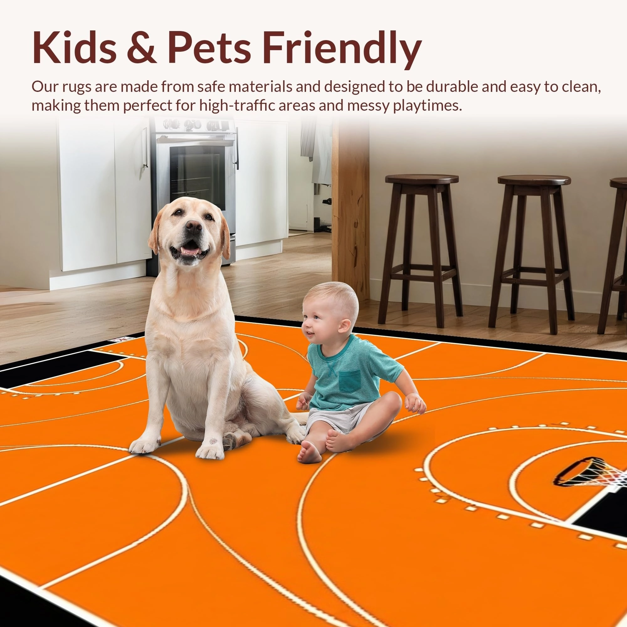 Ultra Soft Area Rug, Non Slip, Stain Resistant, Washable Area Rugs for Living Room, Bedroom, Chic Round Basketball Graphic Display(Orange)