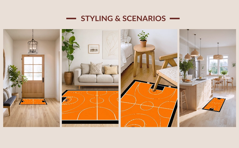 Ultra Soft Area Rug, Non Slip, Stain Resistant, Washable Area Rugs for Living Room, Bedroom, Chic Round Basketball Graphic Display(Orange)