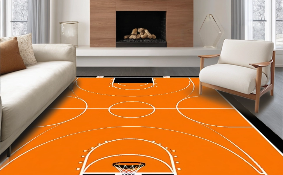 Ultra Soft Area Rug, Non Slip, Stain Resistant, Washable Area Rugs for Living Room, Bedroom, Chic Round Basketball Graphic Display(Orange)