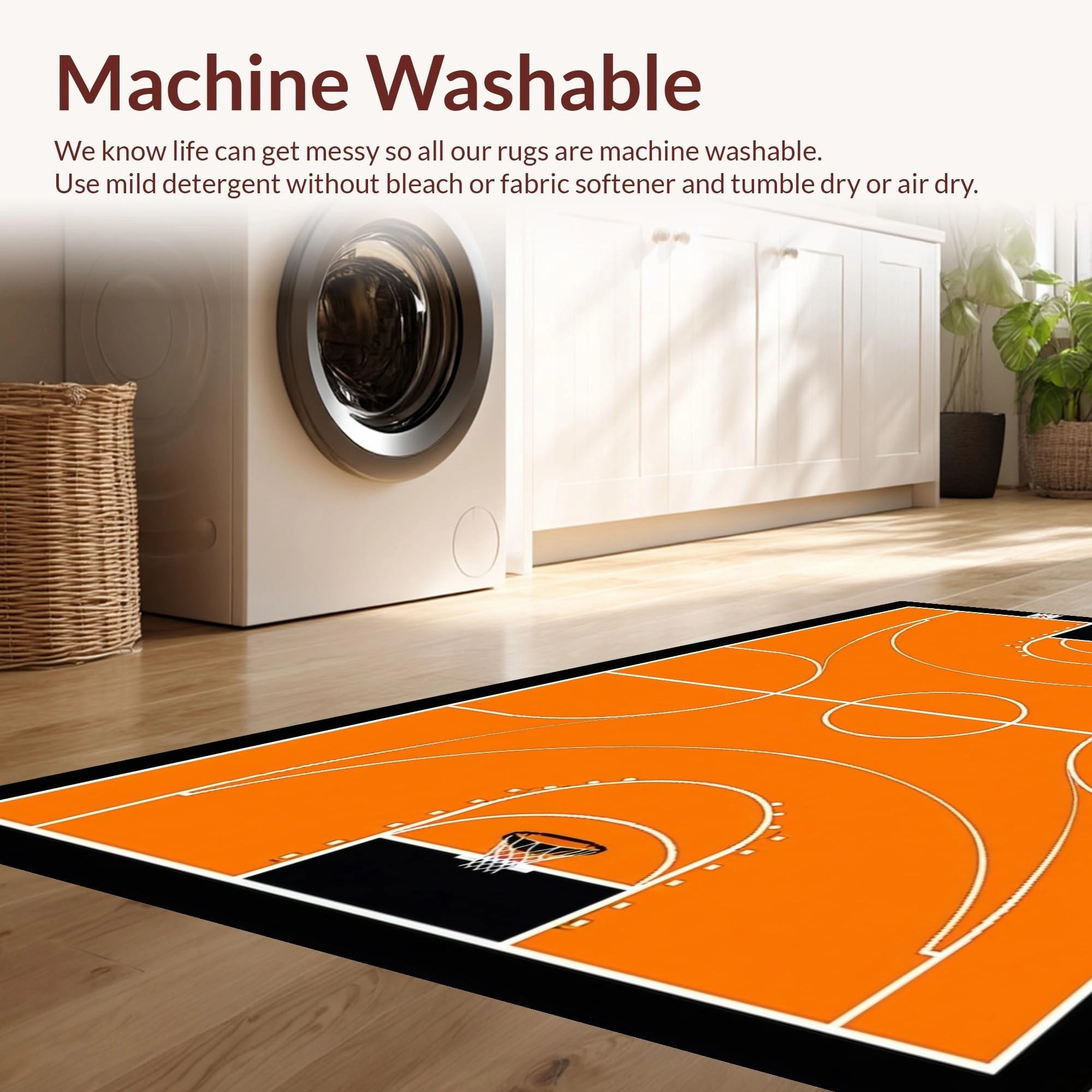 Ultra Soft Area Rug, Non Slip, Stain Resistant, Washable Area Rugs for Living Room, Bedroom, Chic Round Basketball Graphic Display(Orange)