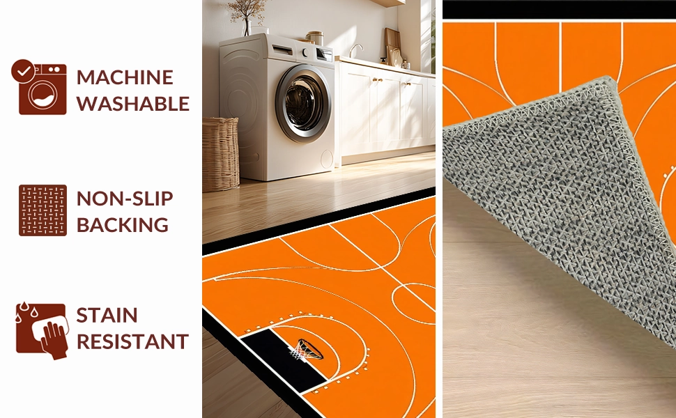 Ultra Soft Area Rug, Non Slip, Stain Resistant, Washable Area Rugs for Living Room, Bedroom, Chic Round Basketball Graphic Display(Orange)