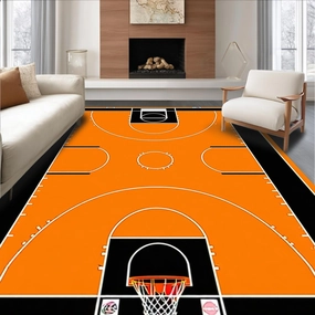 Ultra Soft Area Rug, Non Slip, Stain Resistant, Washable Area Rugs for Living Room, Bedroom, Striking Basketball Patterned Round Piece(Orange)