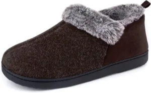 ULTRAIDEAS Women's Cozy Memory Foam Slippers with Warm Plush Faux Fur Lining, Wool-Like Blend Micro Suede House Shoes with Anti-Slip Indoor Outdoor Rubber Sole (Coffee, Size 9)