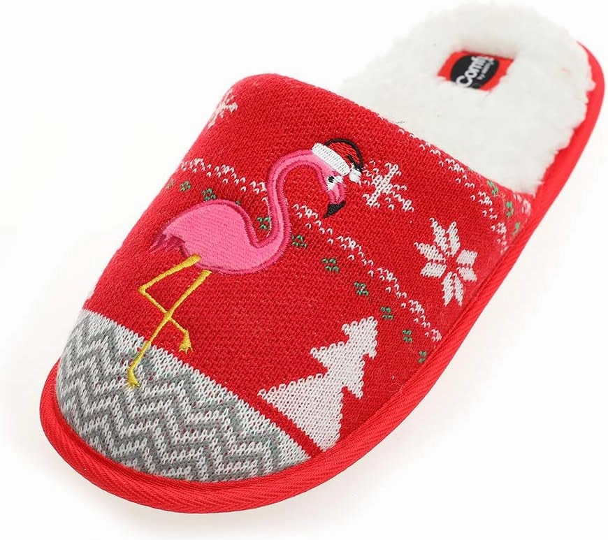 Unisex Flamingo Slippers Women's Fuzzy Plush Cozy Christmas House Shoes for Indoor Outdoor Man's Knitted Slippers