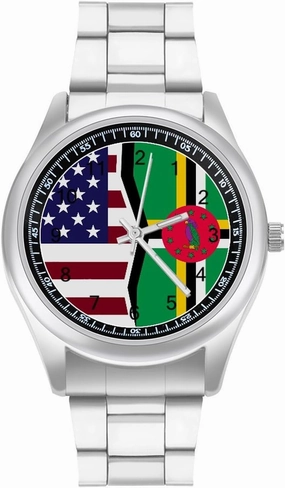 United States and Dominica Flag Casual Wrist Watches for Men Classic Business Dress Watch Big Face for Work Gym, style