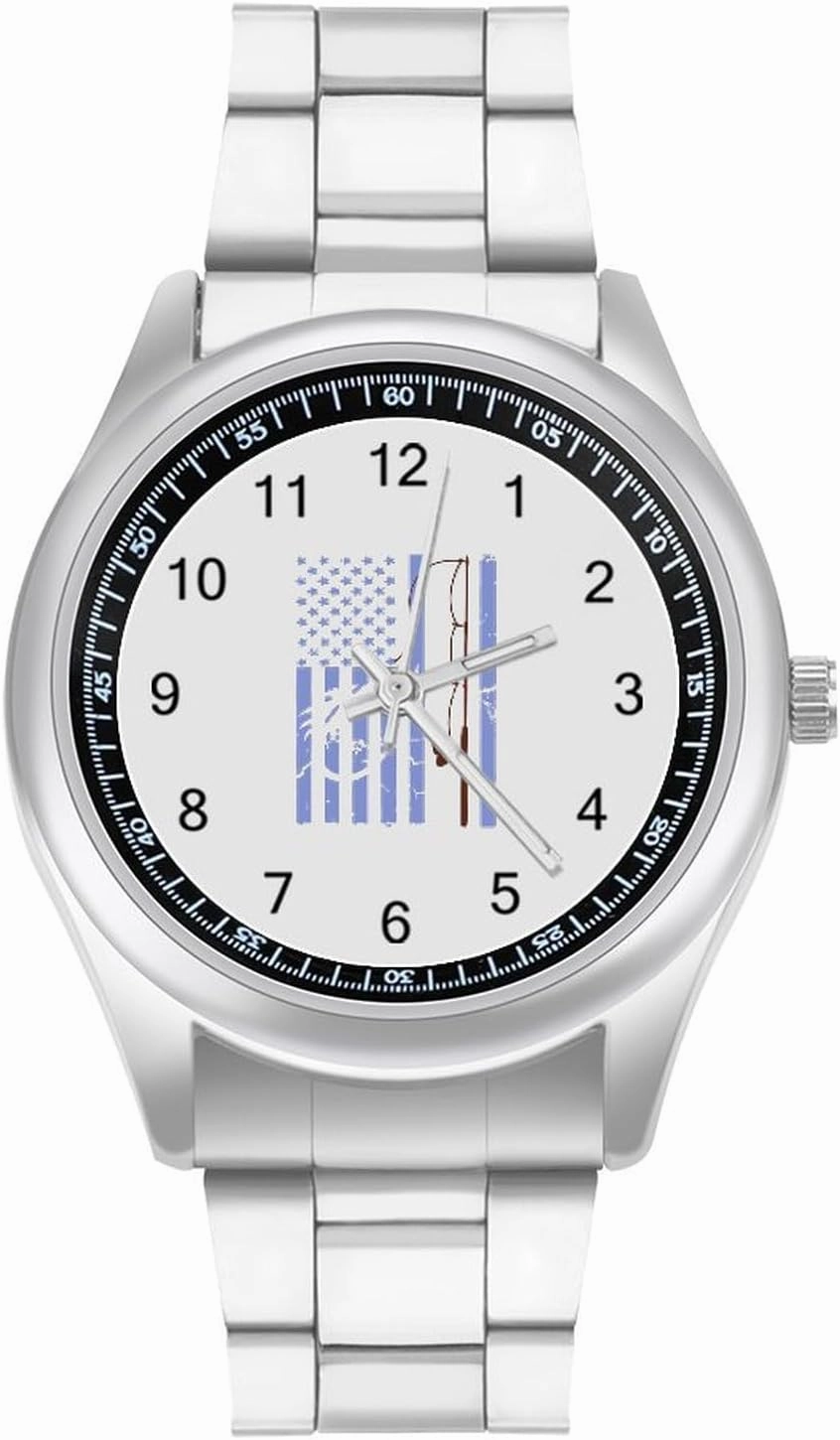 US Fishing Flag Casual Wrist Watches for Men Classic Business Dress Watch Big Face for Work Gym