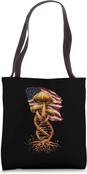 USA Mushroom Cottagecore DNA Patriotic American Flag Fungi Tote Bag