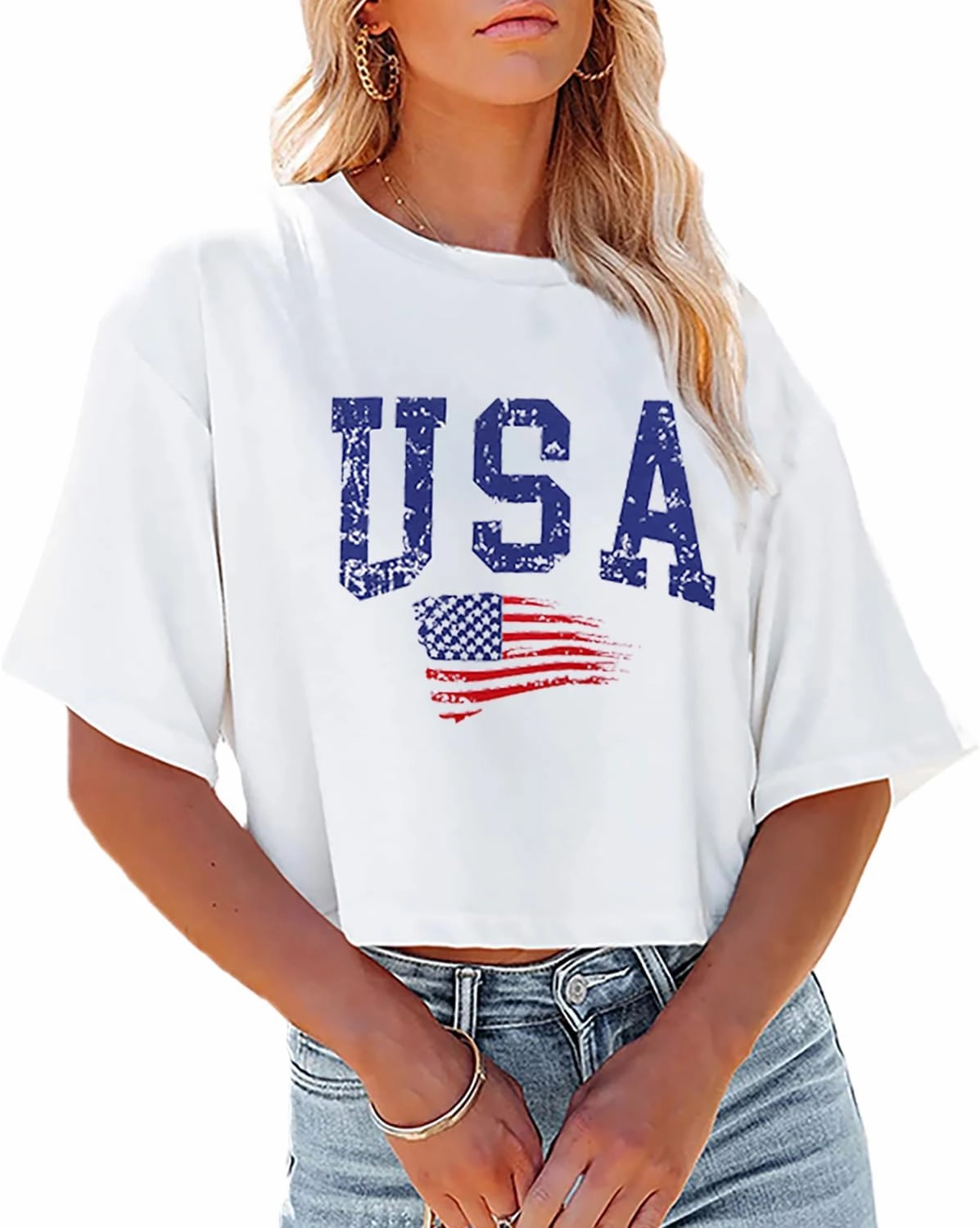 USA Shirts for Women American Flag Crop Shirt 4th of July Crop Top Patriotic T-Shirt Cropped Summer Tee Tops