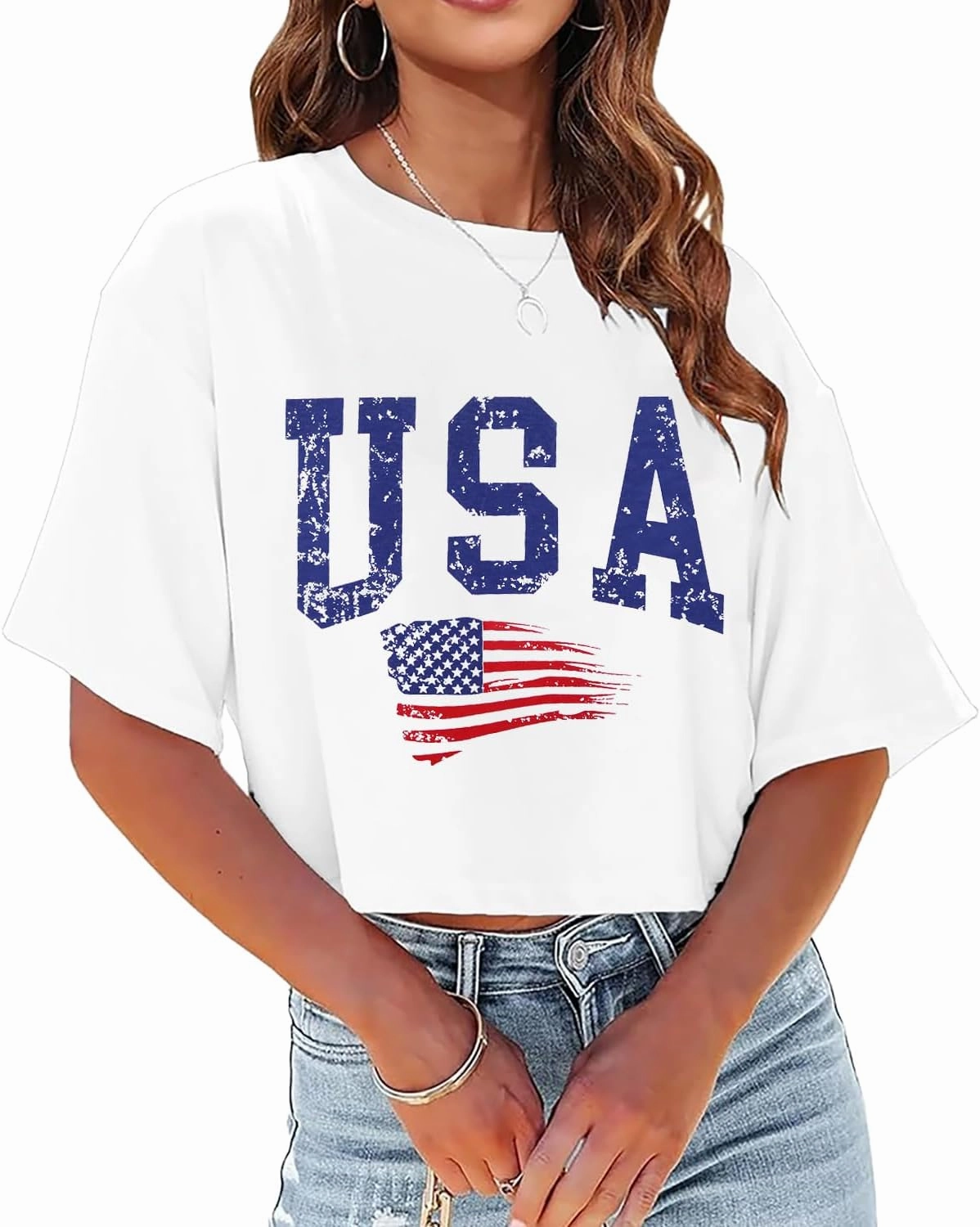 USA Shirts for Women American Flag Crop Shirt 4th of July Crop Top Patriotic T-Shirt Cropped Summer Tee Tops