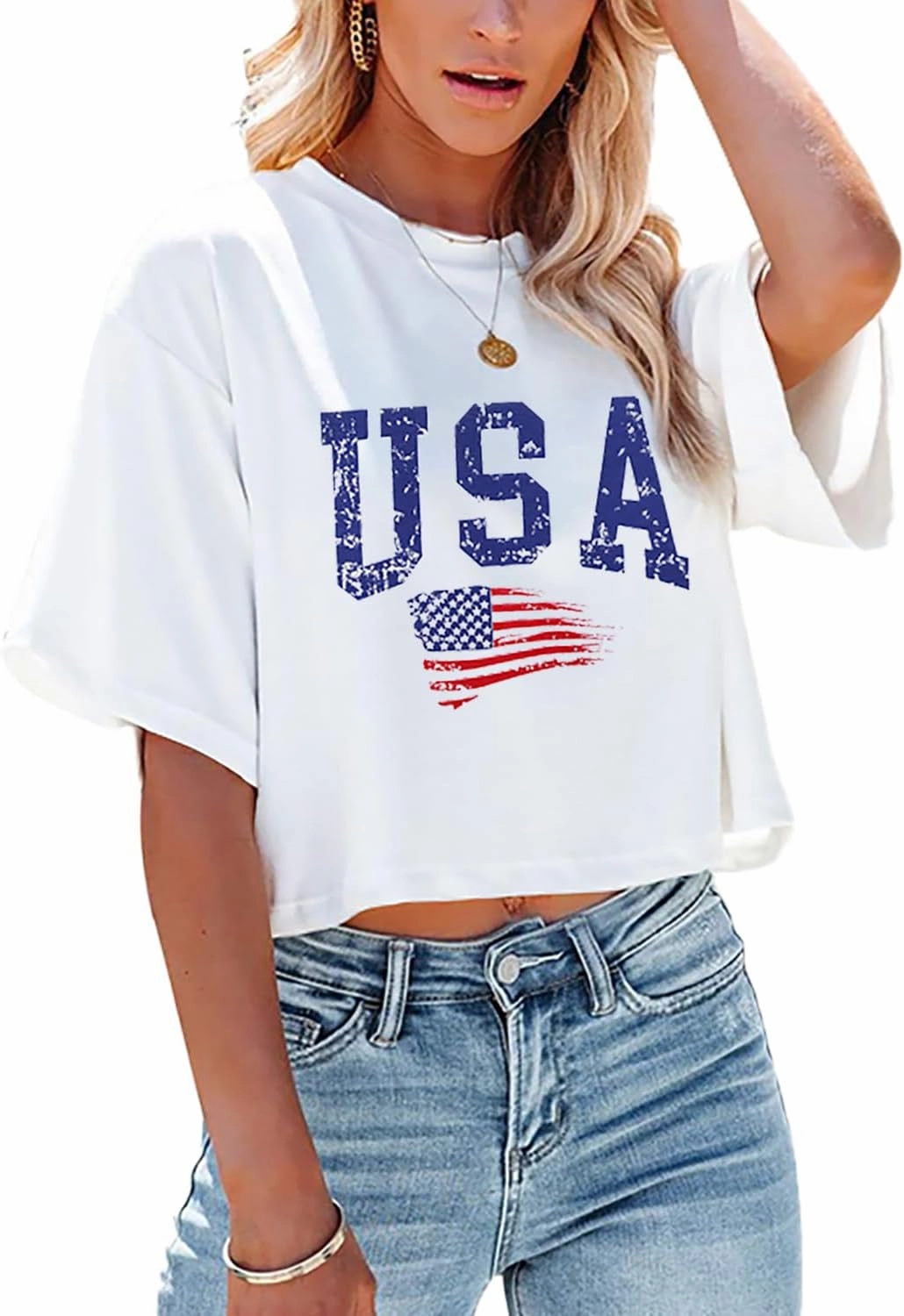 USA Shirts for Women American Flag Crop Shirt 4th of July Crop Top Patriotic T-Shirt Cropped Summer Tee Tops