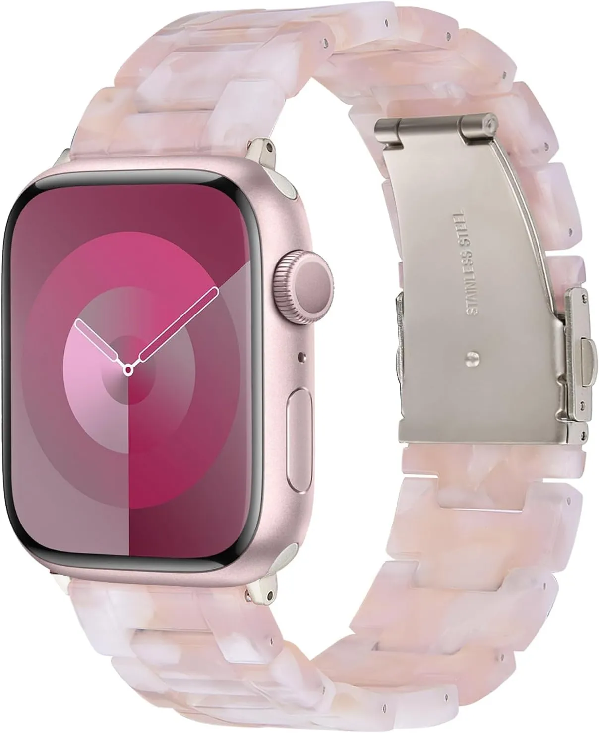 V-MORO Resin Bands Compatible with Apple Watch Series 10/9/8/7 41mm/42mm Fashion Lightweight Cute Strap with Starlight Buckle for iwatch Series SE/6/5/4/3/2/1(Floral Pink,38mm/40mm/41mm/42mm)