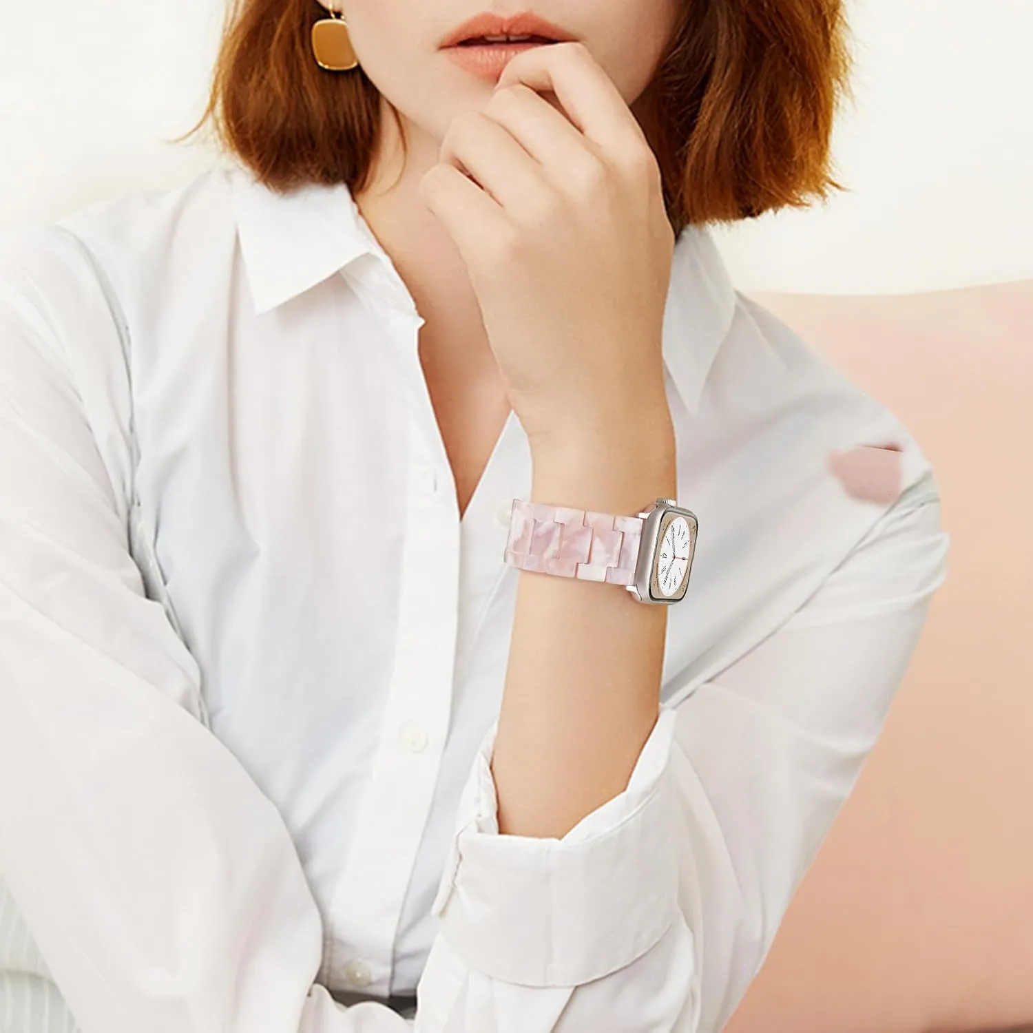 V-MORO Resin Bands Compatible with Apple Watch Series 10/9/8/7 41mm/42mm Fashion Lightweight Cute Strap with Starlight Buckle for iwatch Series SE/6/5/4/3/2/1(Floral Pink,38mm/40mm/41mm/42mm)