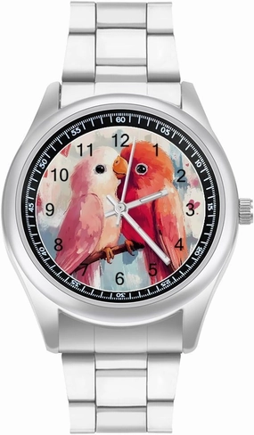 Valentines Day Lovebird Parrots Casual Wrist Watches for Men Classic Business Dress Watch Big Face for Work Gym