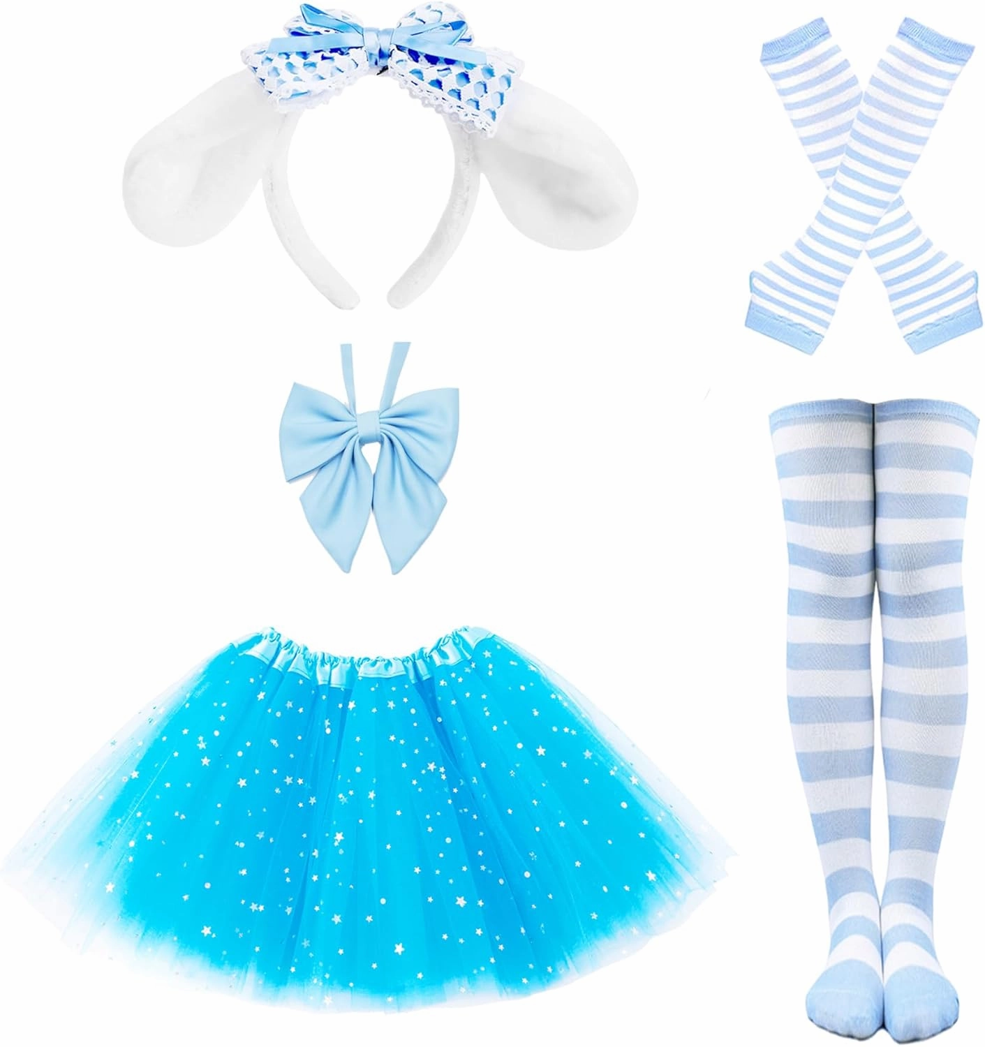 Vegove 5Pcs Cute Easter Bunny Costume Set, Plush Rabbit Ears Headband Kits, Halloween Rabbit Cosplay Outfits Accessories