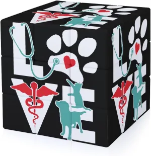 Veterinarian Love Cat and Dog Veterinary Full Printing 3x3 Fidget Cube Stress Relief Magic Speed Cube for Adults
