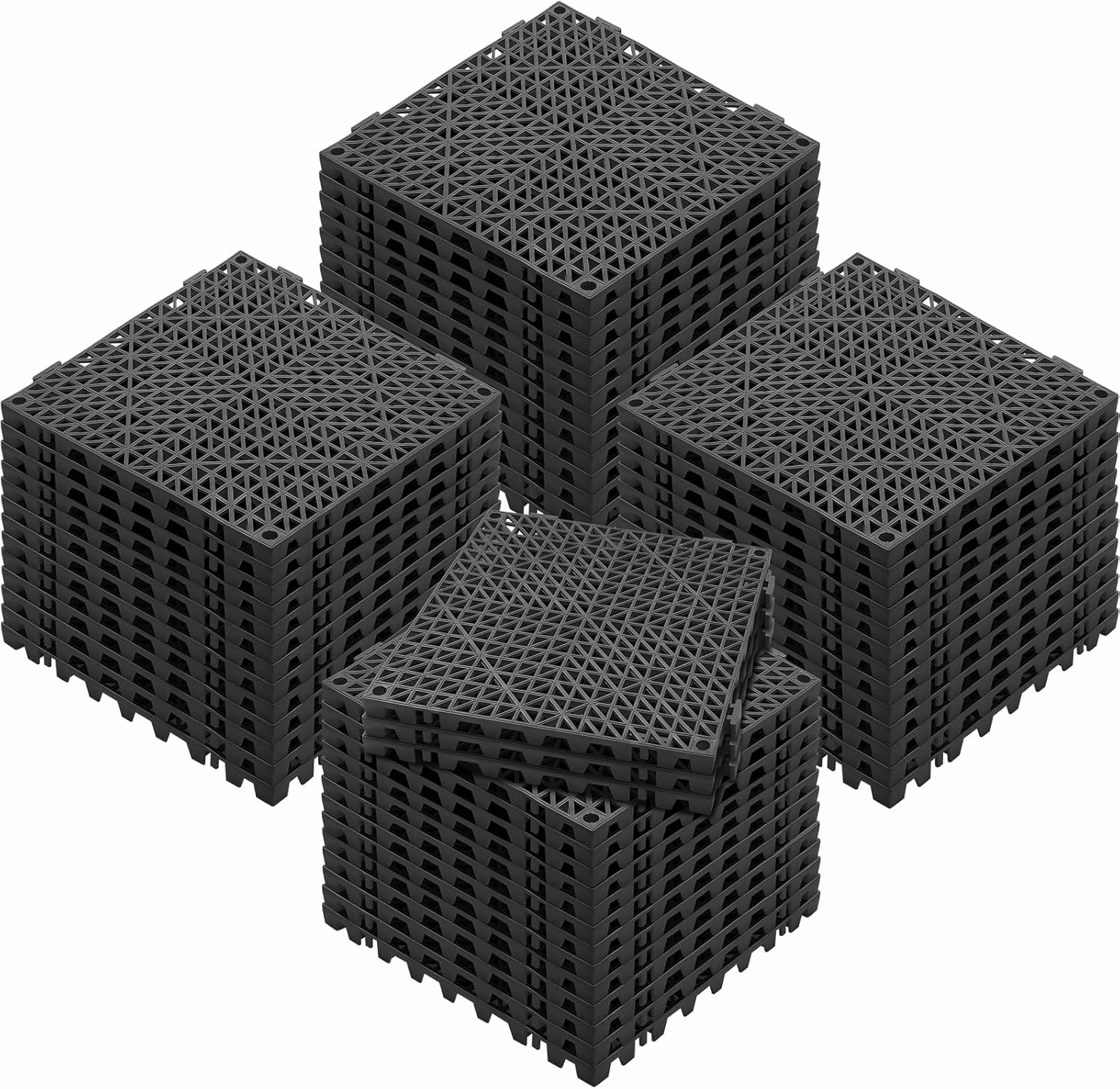 VEVOR Interlocking Tile 55PCS Black, Drainage Tiles 12" x 12" Splicing, Soft PVC Interlocking Drainage Floor Tiles, Non-Slip Drainage Holes for Restroom, Bathroom, Kitchen, Pool, Wet Areas
