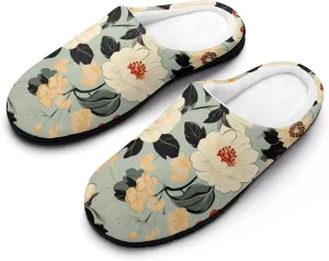 Vintage Style Floral Women's Cotton Slippers Comfort Closed Toe Slip On House Shoes Indoor