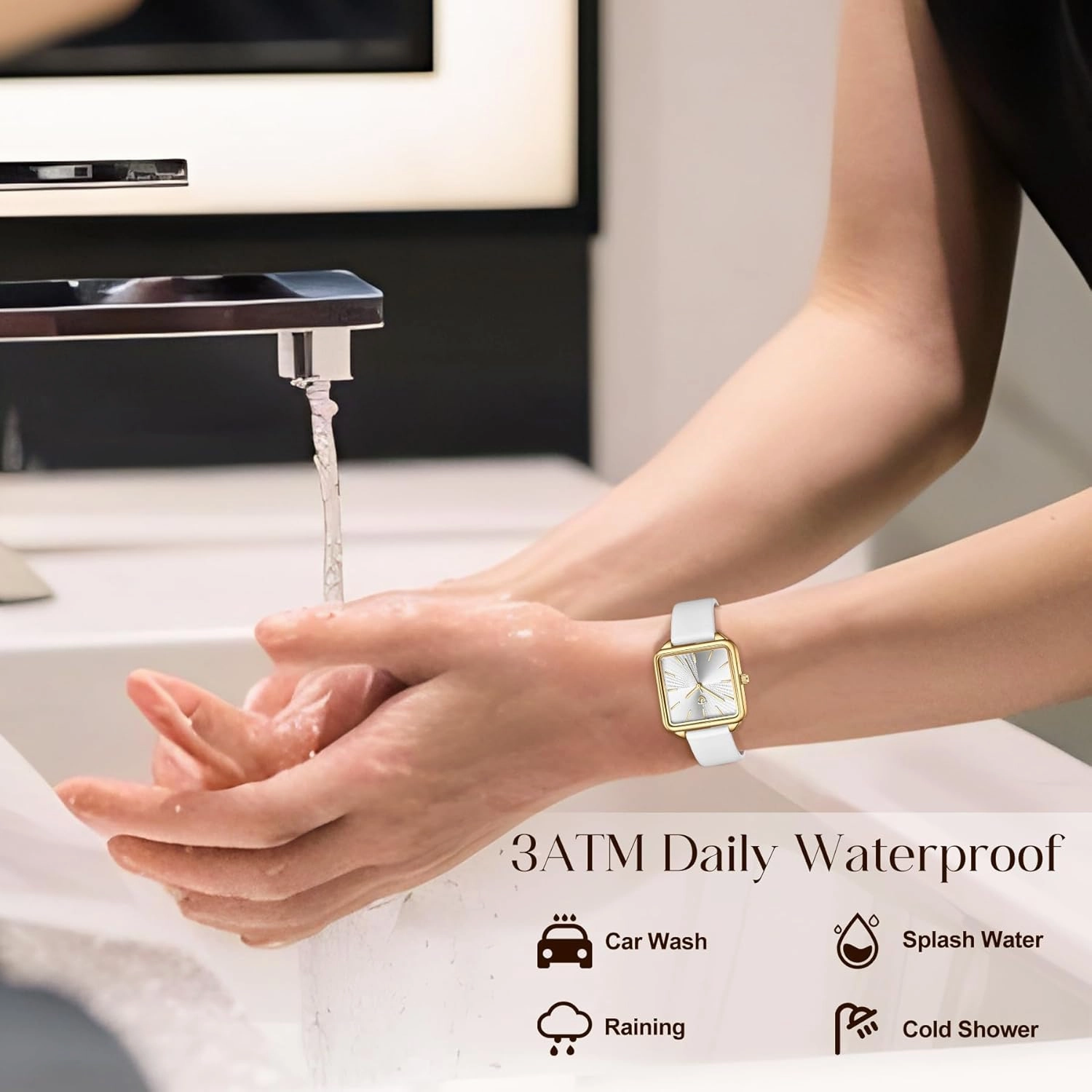 Watches for Women, Square Women's Leather Watch with Elegant Stylish Dial Design, Daily Waterproof Watch, Analog Quartz Dress Watch - Unique Gifts for Her