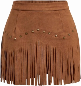 Western Skirts for Women Fringe Mini Suede Cowgirl Skirt for Country Concert Rodeo Outfit Rave Festival