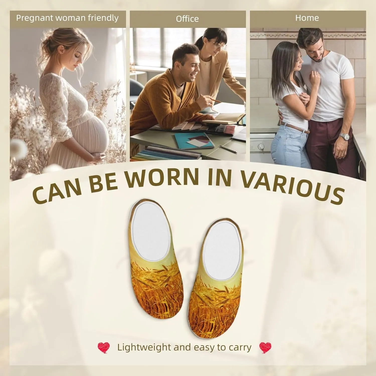 Wheat Field print Women's Soft Slippers House Shoes Comfortable Home Slippers Home Bedroom Shoes for Adults
