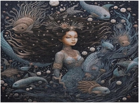 Woman with Fish and Mermaid in sea 500 Piece Jigsaw Puzzle for Adults, Home Decor Birthday Party Gift Family Game Toy as Wall Art Decor Poster