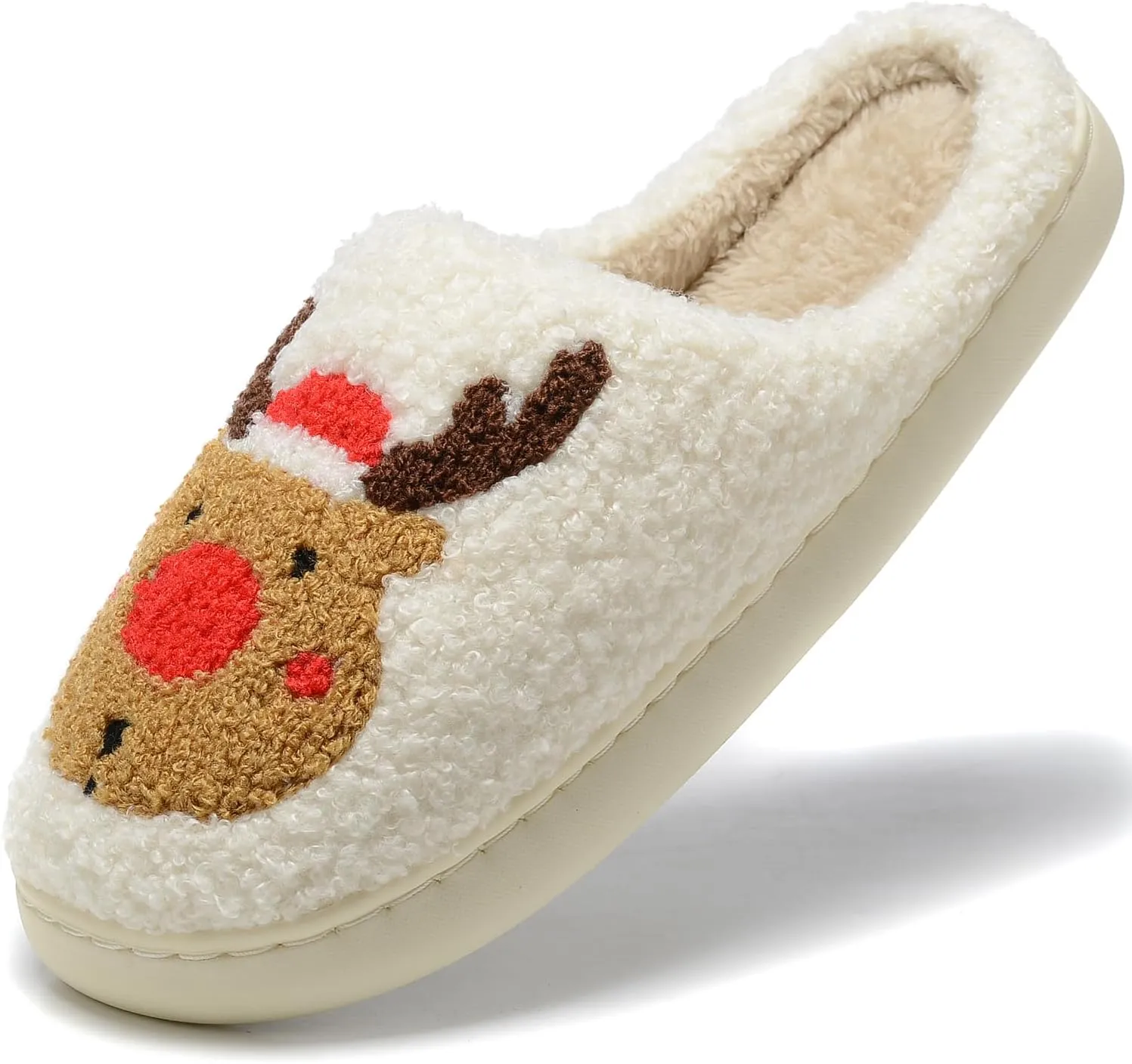 Women Christmas Elk Xmas Slippers: Red Moose Cute Cartoon Fuzzy Warm House Men Slippers Winter Soft Cozy Non-Slip Memory Foam Indoor Outdoor Shoes B(M) 5.5-10.5 D(M) 5-11