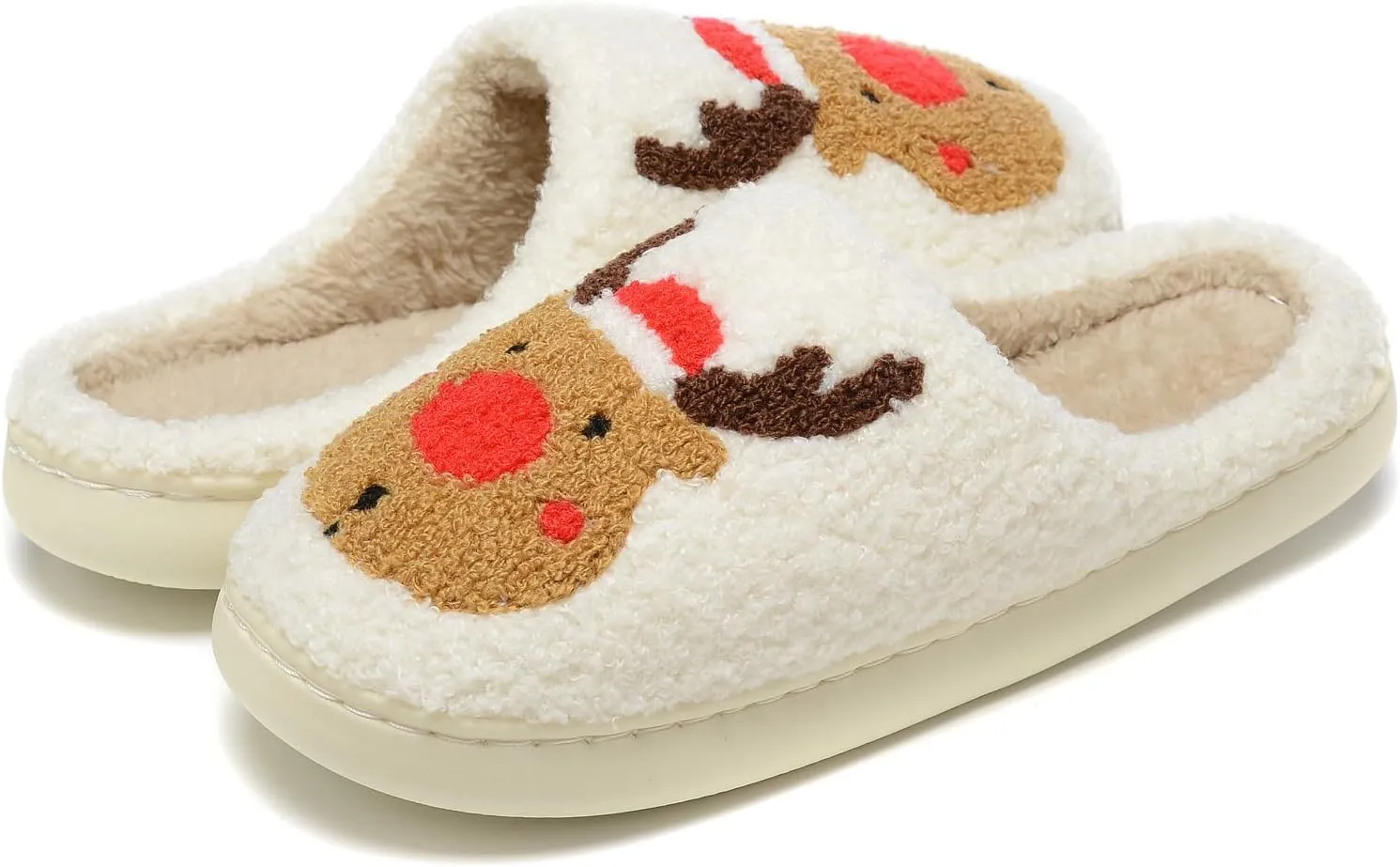 Women Christmas Elk Xmas Slippers: Red Moose Cute Cartoon Fuzzy Warm House Men Slippers Winter Soft Cozy Non-Slip Memory Foam Indoor Outdoor Shoes B(M) 5.5-10.5 D(M) 5-11