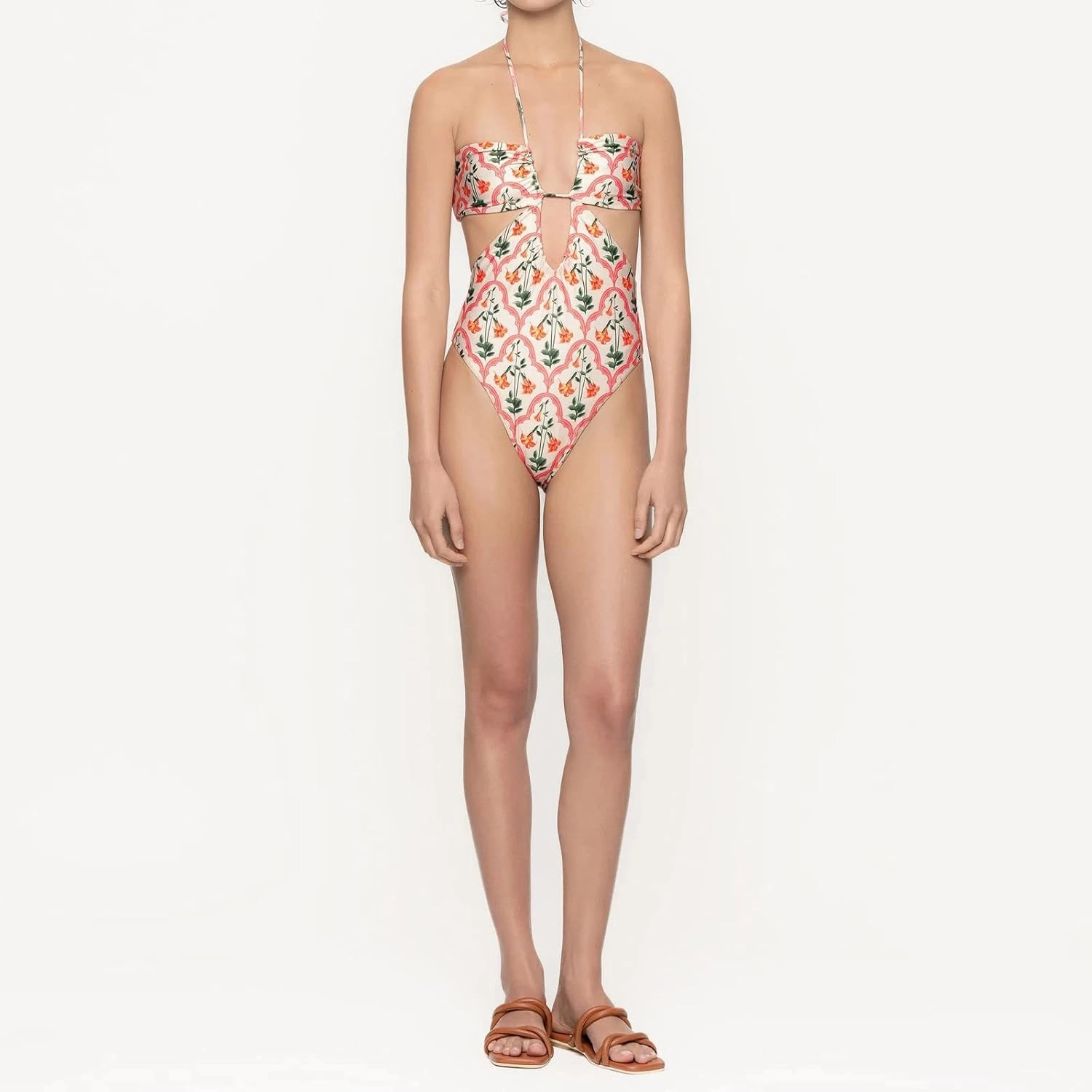 Women One Piece Swimsuit with Matching Cover Ups Floral Sexy Bikini Sets High Cut Push Up Two Pieces Bathing Suit