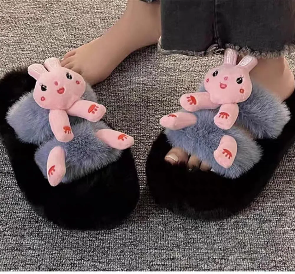 Women's Funny Plush Slippers Cozy Cute Kawaii Frog Animal Print Fuzzy Indoor Winter Bedroom Shoes