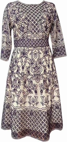 Womens Round Neck Short Sleeve Embroidered Pattern midi Dress