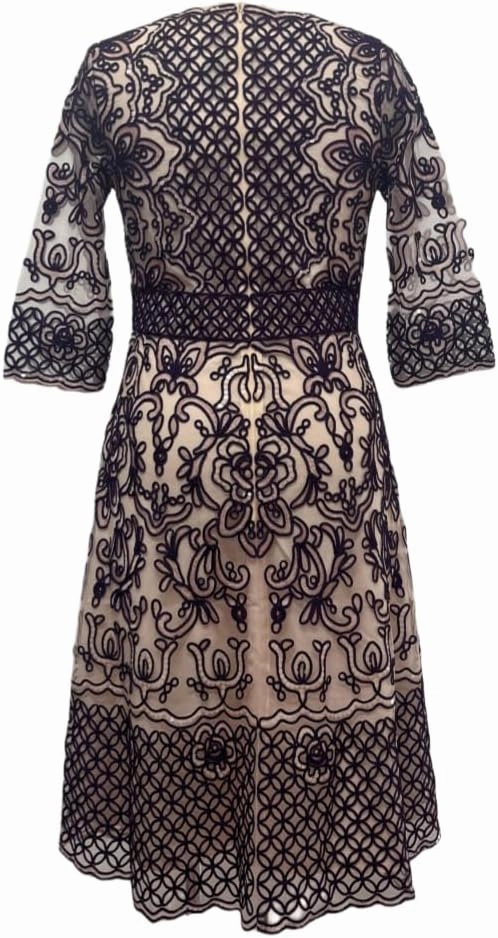 Womens Round Neck Short Sleeve Embroidered Pattern midi Dress