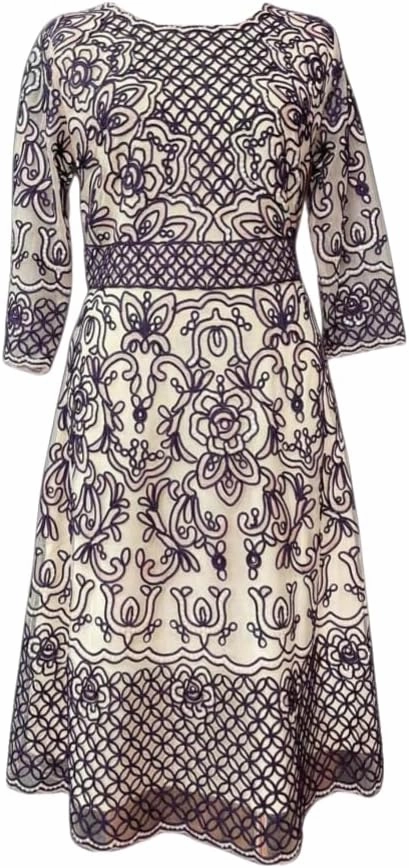 Womens Round Neck Short Sleeve Embroidered Pattern midi Dress