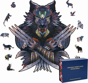 Wood Cut Puzzles, Wooden Jigsaw Puzzles, Animals Shaped Unique Wooden Puzzles for Adults and Kids, Cool Gadgets Magic Liberty Puzzles, Purple Fierce Steel Fork Wolf (Small 100 pcs)