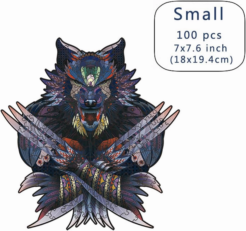Wood Cut Puzzles, Wooden Jigsaw Puzzles, Animals Shaped Unique Wooden Puzzles for Adults and Kids, Cool Gadgets Magic Liberty Puzzles, Purple Fierce Steel Fork Wolf (Small 100 pcs)