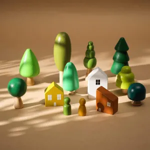 Wooden Forest House Stacking Toy Set with 13PCS Wood Miniature Tree Blocks Set Elegant Ornaments for Home Decor Accessories for Baby 36 Months 