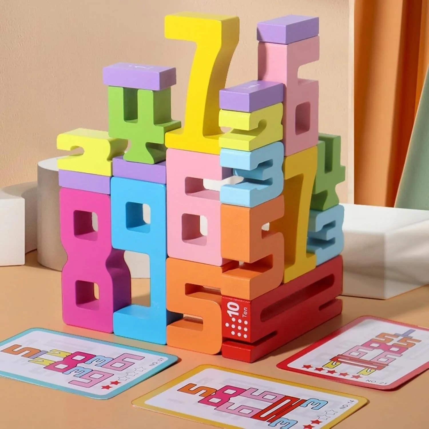 Wooden Number Building Blocks for Kids - 20PCS Montessori Math Toys with Stacking Games, Educational Counting Blocks for Toddlers Ages 3 , Gift Box for Birthday & Preschool Learning