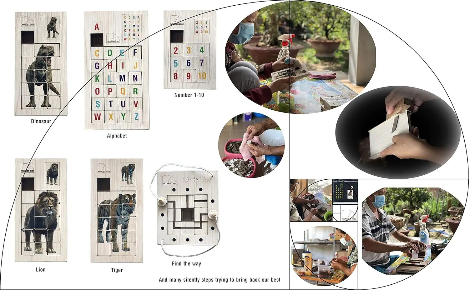 Wooden Slide Puzzles Block, Special Design Slide Blocks, Non disjoint Pieces (Alphabet)