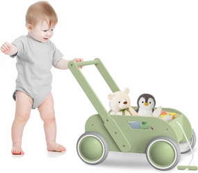 Wooden Baby Walker for Infants to Toddler, Baby Push Walker with Wheels for Boys Girls, Toys Gift for Birthday Christmas New Year, Wooden Green