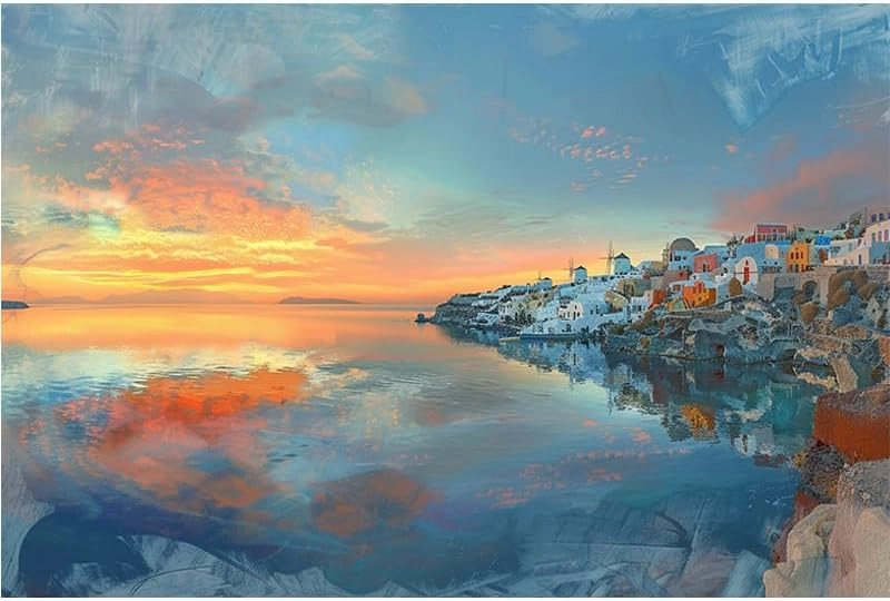 Wooden Jigsaw Puzzles for Adults Teens 1000 Piece Fishing Village at The Seaside Fun Interactive Learning Toys for Boys Girls Family Game