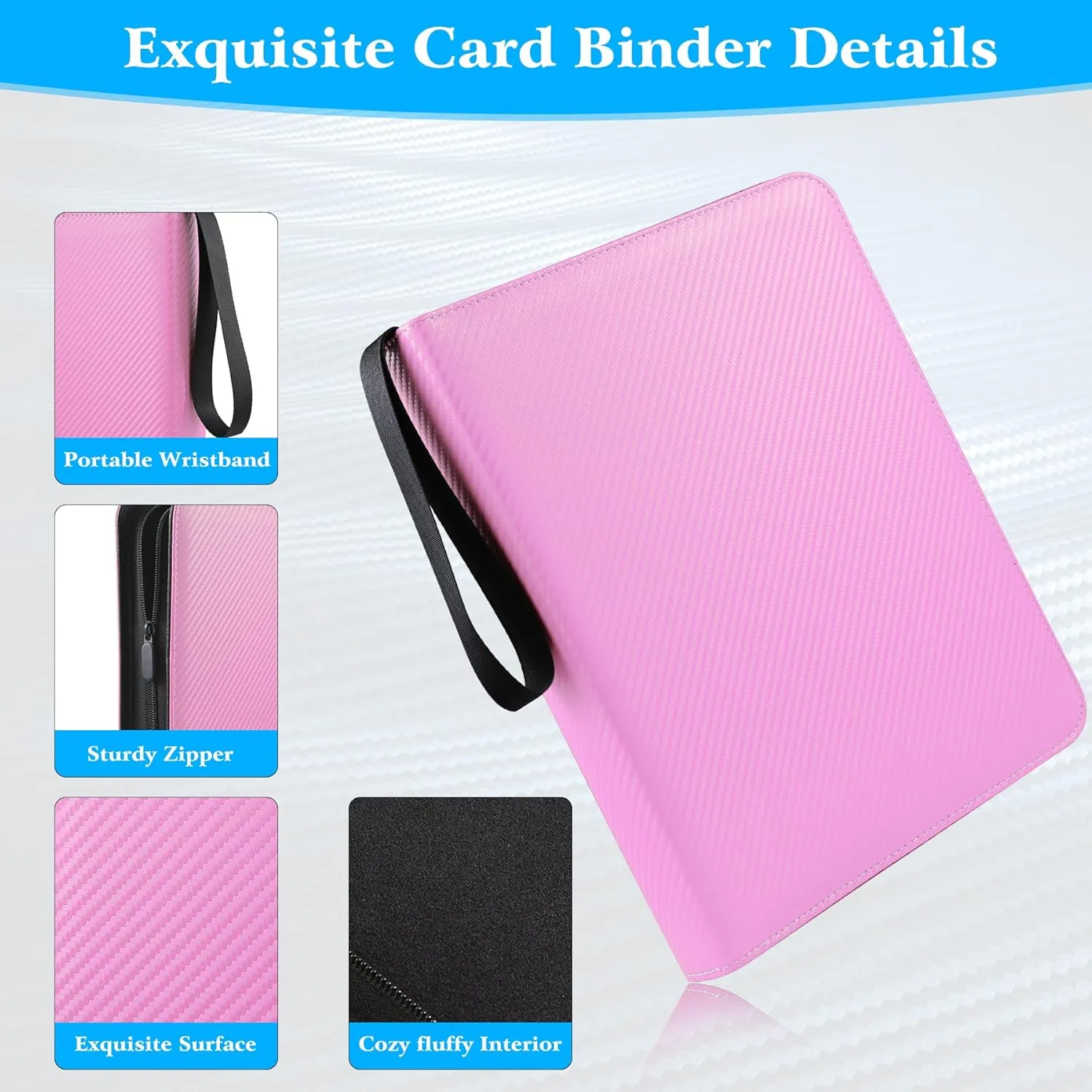 WOT I Trading Card Binder, 900 Pockets Baseball Card Binder Sleeves with Zipper, Double Sided Pockets Card Holder Carry Card Case for Baseball Card, Football Card(Pink), WO-CB-9-9
