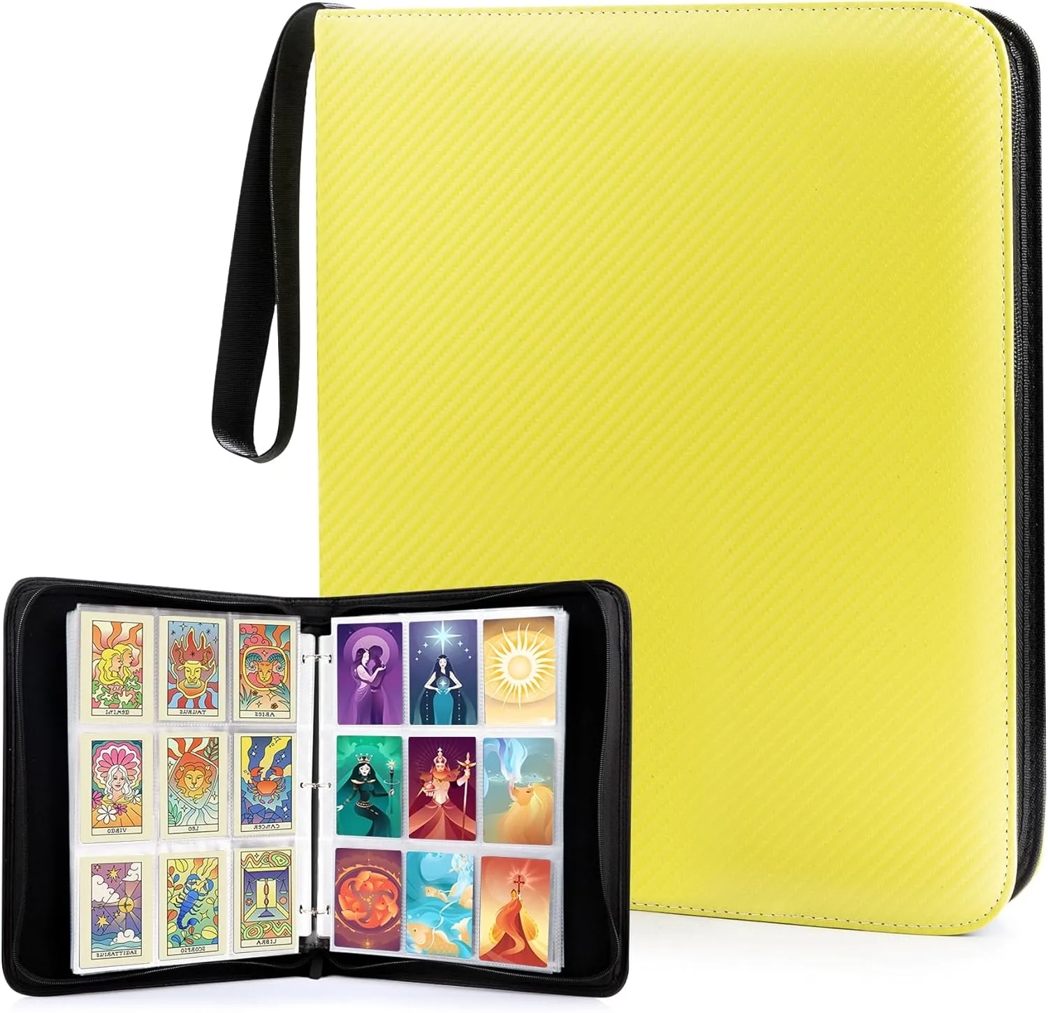 WOT I Trading Card Binder, 900 Pockets Baseball Card Binder Sleeves with Zipper, Double Sided Pockets Card Holder Carry Card Case for Baseball Card, Football Card(Yellow)